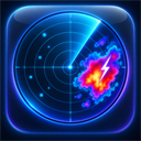 Logo de Max CazaTormentas: disco de radar con una tormenta y un rayo