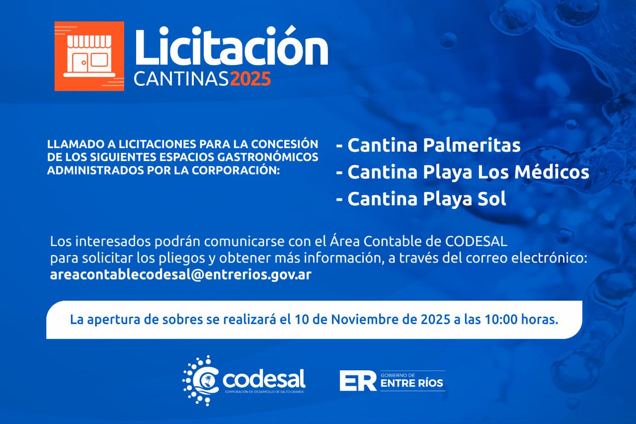 CODESAL | noticias CODESAL anuncia el segundo llamado a Licitación para cantinas del Lago de Salto Grande