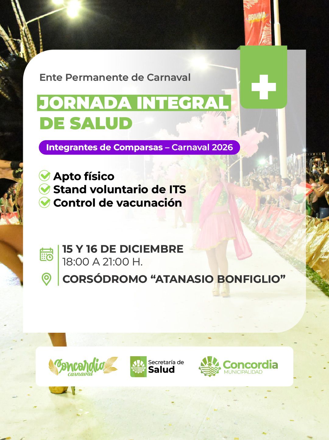 CARNAVAL: SE REALIZARÁ UNA JORNADA INTEGRAL DE SALUD EN EL CORSÓDROMO