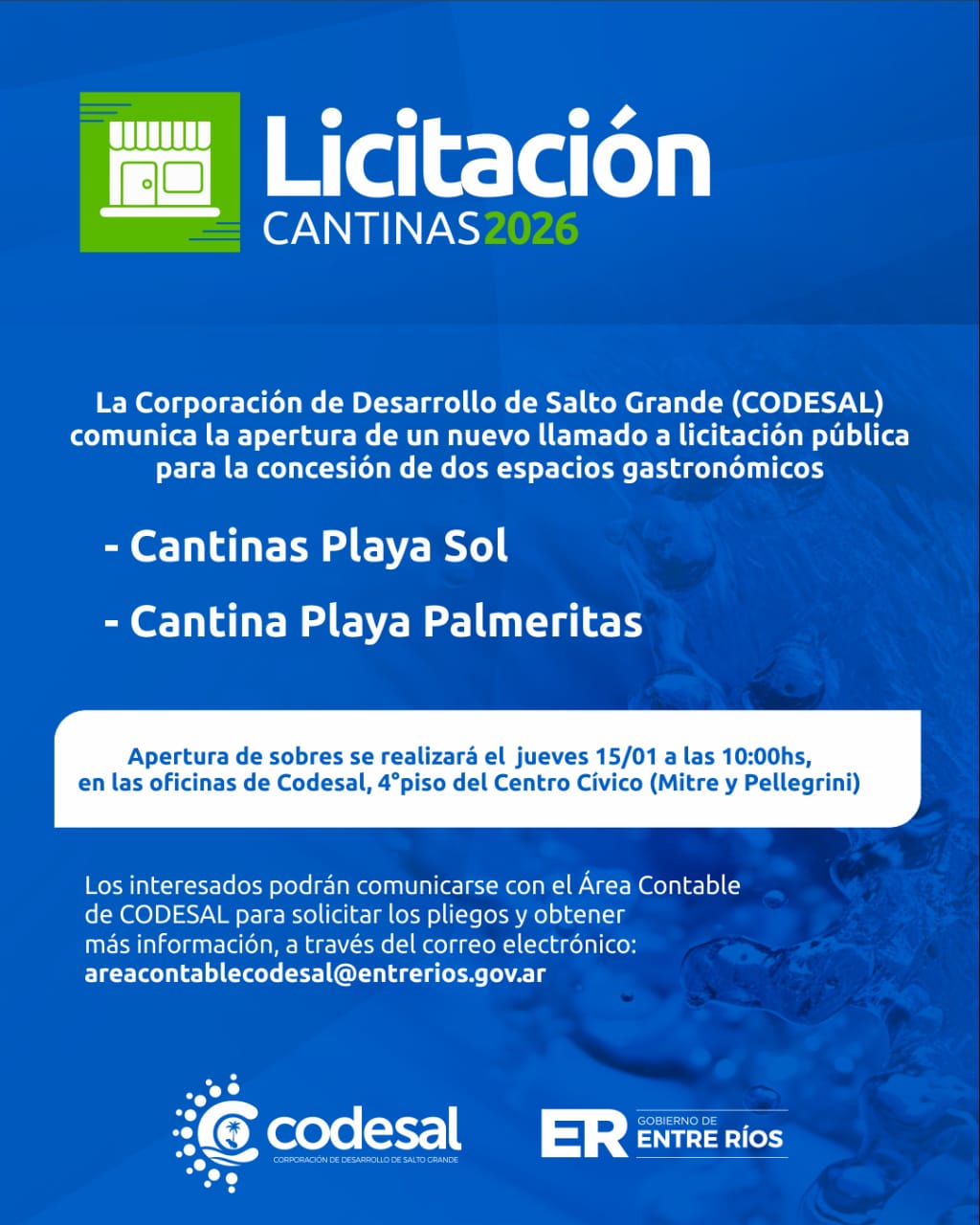 CODESAL realiza un nuevo llamado a licitación pública para dos cantinas en el Lago de Salto Grande