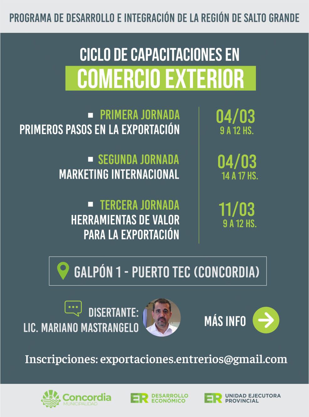 CONCORDIA SERÁ SEDE DEL CICLO DE CAPACITACIONES EN COMERCIO EXTERIOR EN EL MARCO DEL PROGRAMA DE DESARROLL O E INTEGRACIÓN DE LA REGIÓN DE SALTO GRANDE