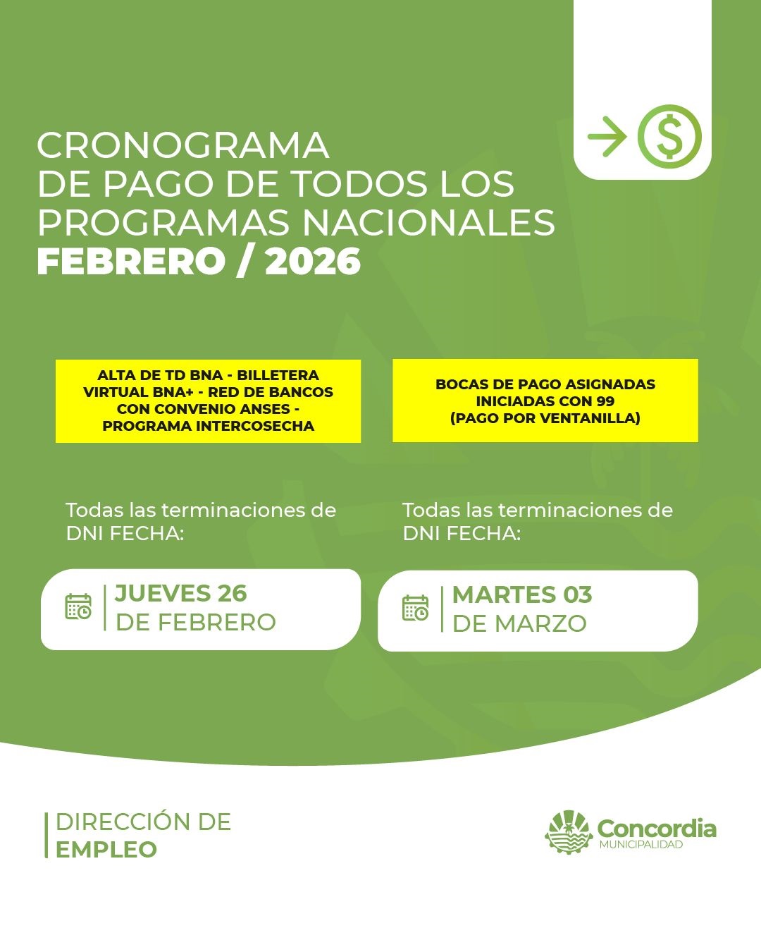 CRONOGRAMA DE PAGO DE PROGRAMAS NACIONALES